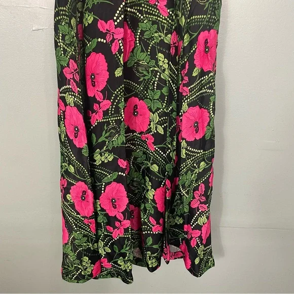 Anthropologie Maeve Ruched Midi Dress Floral Black Pink Slit Women Sz 14 - Picture 10 of 10